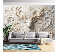 Générique Papier Peint Mural 3D À Motif De Fleurs, Feuilles Et Cerfs, En Relief Luxueux, Autocollant, 160 Cm (H) X 250 Cm (L), Pour Salon Et Chambre-Décoration Murale Moderne