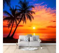 Générique Papier Peint Mural 3D Palmiers De Sunset Beach 350x256 cm Papier Peint Murale Panoramique Poster Tapisserie Photo intissé, pour Chambre Salon Personnalisé Murale Décoration