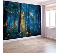 Générique Papier Peint Mural 3D Style Anime Papier Peint Forêt Lucioles 200 X 140 Cm, Murales Bleu Foncé Tapisserie Murales Intissé Panoramique Murale Pour Salon Chambre - Moderne Maison Décoration