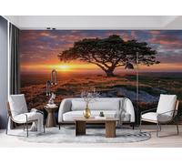 Générique Papier Peint Mural 400 x 280 cm Chêne Coucher De Soleil Terres Agricoles Impression 3D HD Effet Réaliste Tableau mural Lavable Non Tissé Décoration Murale pour Salon Chambre Bureau A-520