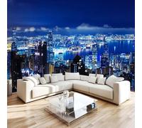 Générique Papier Peint Mural 400 x 280 cm Port Victoria Vue Nocturne De La Ville Impression 3D HD Effet Réaliste Tableau mural Lavable Non Tissé Décoration Murale pour Salon Chambre Bureau W-556