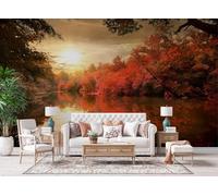 Générique Papier Peint Mural 500 x 280 cm Japon Érable D'automne Lacs Forêts Impression 3D HD Effet Réaliste Tableau mural Lavable Non Tissé Décoration Murale pour Salon Chambre Bureau A-647
