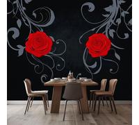 Générique Papier Peint Mural Chambre Deux Roses Rouges 300x210 cm Poster Mural 3D Tableaux Muraux Tapisserie Photo, Salon Chambre d'enfants Mur de Fond Papier Peint Panoramique
