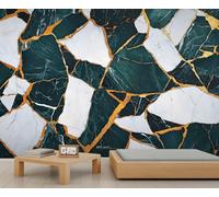 Générique Papier peint mural de luxe européen, motif marbre vert émeraude, grand format, abstrait, pour salon, style contemporain - 200 x 140 cm (non autocollant).