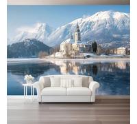 Générique Papier peint mural décoratif 200 x 140(WxH)- Art mural imprimé en non-tissé Bleu,Papier Peint Panoramique Art ski châteaux pour décoration murale intérieure