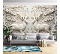 Générique Papier Peint Mural Décoratif Intissé De Luxe, Motif Forêt De Cerfs Classique, En Relief 3D, Amovible Et Autocollant, 280 Cm (H) X 460 Cm (L), Idéal Pour Le Salon Et La Chambre.