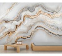 Générique Papier peint mural effet marbre, papier peint abstrait moderne pour chambre, texture marbre blanc et or 350x254cm (non autocollant)