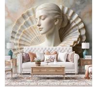 Générique Papier Peint Mural En Relief 3D Avec Coquillages Et Fleurs, 350 Cm (L) X 266 Cm (H), Style Moderne, Pour Chambre Ou Salon. Non Tissé, Sans Adhésif.