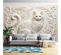 Générique Papier Peint Mural En Relief 3D Avec Motif Floral Et Chat Bohème, 150 Cm (L) X 106 Cm (H), Stickers Muraux D'Art Moderne Pour Chambre Et Salon - Intissé - Ne Pas Décoller Ni Coller