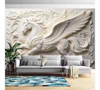 Générique Papier Peint Mural En Relief 3D Représentant Un Cheval Pégase, Motif Floral, 300 Cm (L) X 210 Cm (H), Stickers Muraux D'Art Moderne Pour Chambre Et Salon - Intissé - Sans Adhésif