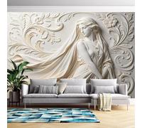 Générique Papier Peint Mural En Relief 3D Représentant Un Visage De Femme Et Des Feuilles De Vigne, 250 Cm (L) X 175 Cm (H). Sticker Mural Art Moderne Pour Chambre Ou Salon. Non Tissé, Sans Adhésif.