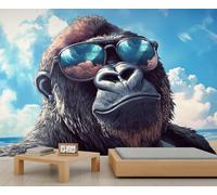 Générique Papier peint mural gorille tendance, papier peint singe pour chambre, singe de plage côtière 150x105cm (non autocollant)