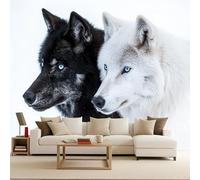 Générique Papier Peint Mural Loup 500x280 cm Papier Peint Panoramique Intissé Moderne Neige Blanche Noire Loup Décoration Murale Poster Tableaux Muraux Imprimé 3D Tapisserie Photo Animal