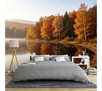 Générique Papier Peint Mural Panoramique 3D Intissé Lac Et Forêt D'Automne (265 × 280 Cm) Paysage Brumeux Arbres Forêt Nature Sauvage Idéal Pour Chambre Salon Ou Pièce À Vivre Dimensions 265 × 280 Cm