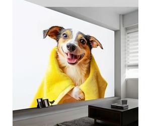 Générique Papier Peint Mural Panoramique Intissé 3D Animaux Chiot Serviette Papier Peint Mural Tapisserie Décorative, Tableaux Muraux pour Chambre et Salon, Décoration Murale, 500 x 280 cm, Jaune