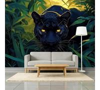 Générique Papier Peint Mural Panoramique Intissé 3D Animaux Léopard Herbe Papier Peint Mural Tapisserie Décorative, Tableaux Muraux pour Chambre et Salon, Décoration Murale, 500 x 280 cm, Vert Olive