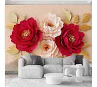 Générique Papier Peint Mural Panoramique Intissé 3D Décorations Florales 3D Pour Le Nouvel An Papier Peint Mural Tapisserie Décorative, Tableaux Muraux pour Chambre et Salon, 400 x 280 cm, Crème