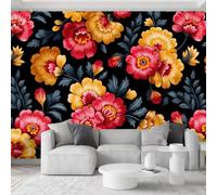 Générique Papier Peint Mural Panoramique Intissé 3D Motifs Floraux De Style Gérard Papier Peint Mural Tapisserie Décorative, Tableaux Muraux pour Chambre et Salon, 300 x 210 cm, Rouge Et Jaune