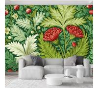 Générique Papier Peint Mural Panoramique Intissé 3D William Morris Motif Floral Strawberry Thief Papier Peint Mural Tapisserie Décorative, Tableaux Muraux pour Chambre et Salon, 350 x 256 cm, Vert