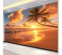 Générique Papier Peint Mural Salon Cocotier De Plage Au Coucher Du Soleil 350 x 256 cm Papier Peint Panoramique Intissé Moderne, Décoration Murale Poster Tableaux Muraux Imprimé 3D Tapisserie Photo