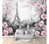 Générique Papier Peint Mural Salon Roses De Paris Romantiques 250x175 cm Papier Peint Panoramique Intissé Moderne, Décoration Murale Poster Tableaux Muraux Imprimé 3D Tapisserie Photo