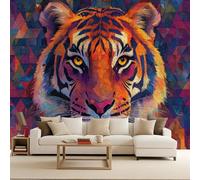Générique Papier Peint Mural Tigre 500x280 cm Papier Peint Panoramique Intissé Moderne Coloré MosaïquePeinture Tigre Décoration Murale Poster Tableaux Muraux Imprimé 3D Tapisserie Photo Animaux