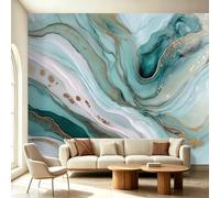 Générique Papier Peint Mural Vert Abstrait Tourbillon Fluide, Art Moderne pour Salle de Méditation & Bien-être, Papier Peint Intissé Lavable & Qualité Premium, Tapisserie Murale 300 x 210(WxH)