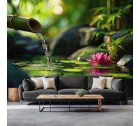 Générique Papier Peint Murale Panoramique 300 x 210 cm Roches Naturelles Et Eau De Rivière Papier peint photo non tissé - Revêtement Mural Décoration Salon Pour chambre à coucher - Effet 3D, Vert