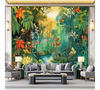 Générique Papier Peint Nature Forêt Tropicale Exotique - Vert Foncé Moderne Murales pour Salon Chambre D'Enfant Décoration, Mural Papier Peint Intissé pour Mur de Fond de Canapé 200 x 140 cm