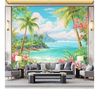 Générique Papier Peint Nature Paradis Tropical Plantes - Bleu-Vert Moderne Murales pour Salon Chambre D'Enfant Décoration, Mural Papier Peint Intissé pour Mur de Fond de Canapé 250 x 175 cm