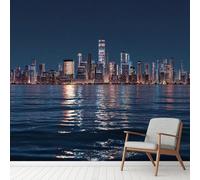 Générique Papier Peint New York Ville Architecture, City Skyline Rivière Murale 315 x 450 cm, Nuit Néon Paysage Stickers Muraux pour Salon Chambre Salle de Bain Autocollant Murale Décoration