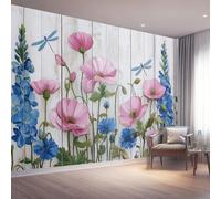 Générique Papier Peint Non-tissées Panoramique 150 x 105 cm（WxH Mural, Aquarelle Fleurs Insectes Volants pour Salon Chambre restaurant Décoration Murale - Tapisserie Murales Blanc Cassé