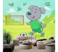 Générique Papier Peint Non-tissées Panoramique 250 x 175 cm 3D Poster Geant Mural, Cartoon Terrain Football Chiot pour Salon Chambre restaurant Décoration Murale - Tapisserie Murales Vert