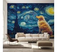 Générique Papier Peint Nuit Étoilée, Motif Papier Peint Intissé Panoramique Peinture a l'Huile Golden Retriever 250x175 Wallpaper Pour Salon Chambre Deco Murale W6