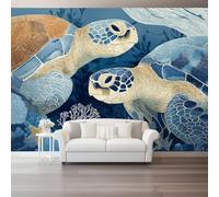 Générique Papier Peint Océan Tortues Marines Récifs Coralliens, 400 x 280 cm（WxH Papier Peint Photo Fresque Murale Décoration Décor Imprimé - Tissu pour Salon Chambre à Coucher Bleu