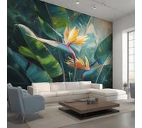Générique Papier Peint Oiseau de Paradis, Motif Papier Peint Intissé Panoramique Tropical Plante 350x256 Wallpaper Pour Salon Chambre Deco Murale W28