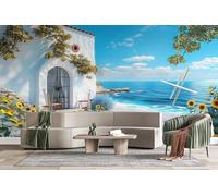 Générique Papier Peint Panoramiqu Grec Bord Mer Cottage 3D intissé Murale Guérison Contexte Papier Peint xxl Fresque Moderne Peinture Murale Décorative pour Salon Chambre 200x140 25f322
