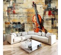 Générique Papier Peint Panoramiqu Violon Partitions 3D intissé Murale Musique Art Papier Peint xxl Fresque Moderne Peinture Murale Décorative pour Salon Chambre 300x210 22f23