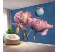Générique Papier Peint Panoramique 150 x 105 cm（WxH, Art Fleurs Plantes Papier Peint Intissé - Crème Moderne Bleu pour Chambre Salon Appartement Télévision Fond Mur Decoration Murale