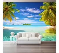 Générique Papier Peint Panoramique 150 x 105 cm（WxH, Décoration Murale Paysages Tropicaux Cocotiers Plages - Tapisserie Murales Papier Peint Intissé pour Chambre Salon Muraux Bleu