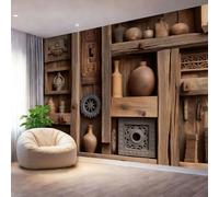 Générique Papier Peint Panoramique 150 x 105 cm（WxH, Rétro Texturé Papier Peint Intissé - Crème Moderne Brun pour Chambre Salon Appartement Télévision Fond Mur Decoration Murale