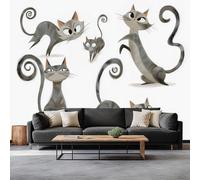 Générique Papier Peint Panoramique 200 x 140 cm Animaux Chat Pose Dynamique Art Photo Murale Chambre Décor, Papier Peint intissé fond pour Chambre D'Enfant Adolescent Maternelle Murale