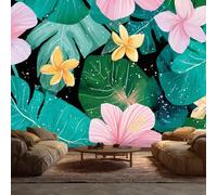 Générique Papier Peint Panoramique 200 x 140 cm, Papier Peint Feuilles Tropicales Fleurs Image Photo Murale Wallpaper Pour Chambre, Salon, Mur TV Artistique, Restaurant Décoration Murale qh85