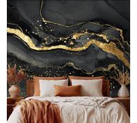 Générique Papier Peint Panoramique 200 x 140 cm, Papier Peint Marbre Noir et Or Image Photo Murale Wallpaper Pour Chambre, Salon, Mur TV Artistique, Restaurant Décoration Murale aJB27