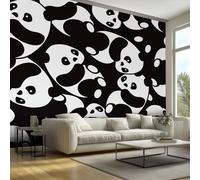 Générique Papier Peint Panoramique 200 x 140 cm, Papier Peint Panda Noir et Blanc Image Photo Murale Wallpaper Pour Chambre, Salon, Mur TV Artistique, Restaurant Décoration Murale WO3