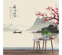 Générique Papier Peint Panoramique 200 x 140 cm Paysage Fresque Murale 3D Fleurs De Pêcher sur mesure taille Papier Peint Intisse pour Salon Chambre Décoration Murale