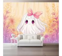 Générique Papier Peint Panoramique 200 x 140 cm（WxH, Dessin Animé Mignon Fantôme Fleurs Papier Peint Intissé Fond pour Chambre Salon Restaurant Mur TV Décoration Murale - Nu Mur TV Artistique Poster