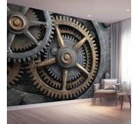 Générique Papier Peint Panoramique 250 x 175 cm Revêtement Mural Décoration Salon, Rétro Style Industriel Horloge Papier Peint Murale pour Chambre à Coucher Maison Décoration Intérieure, Noir