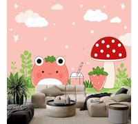 Générique Papier Peint Panoramique 250 x 175 cm Style dessin animé avec champignons Art Photo Murale Chambre Décor, Papier Peint intissé fond pour Chambre D'Enfant Adolescent Maternelle Murale