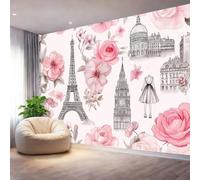 Générique Papier Peint Panoramique 250 x 175 cm（WxH - Fresque Murale Roses Paris Romance Pastel Blanc - Décoration Murale Moderne pour Salon Chambre et Spa - Effet de Profondeur et Sérénité